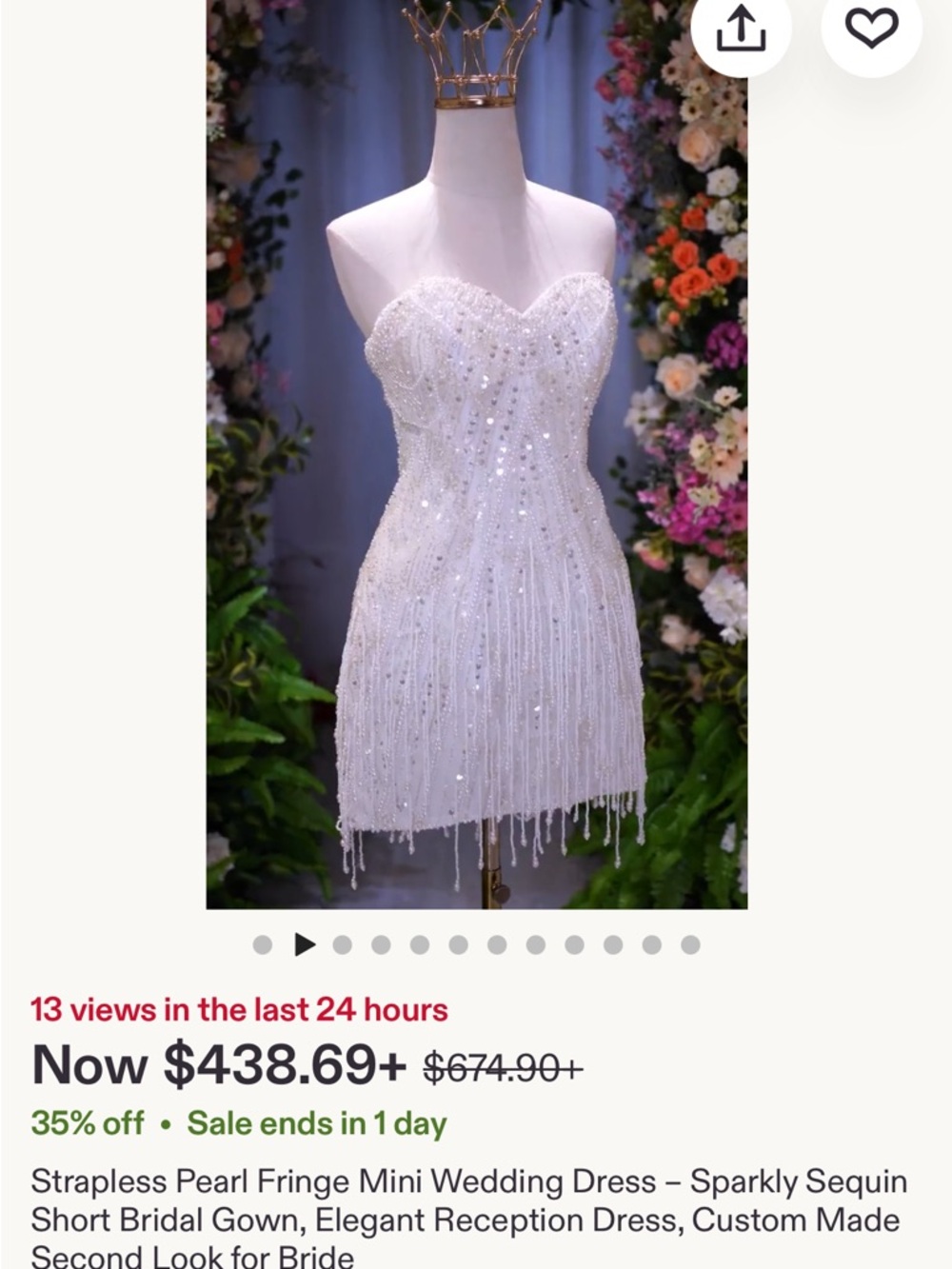 Strapless Pearl Fringe Mini Dress in White